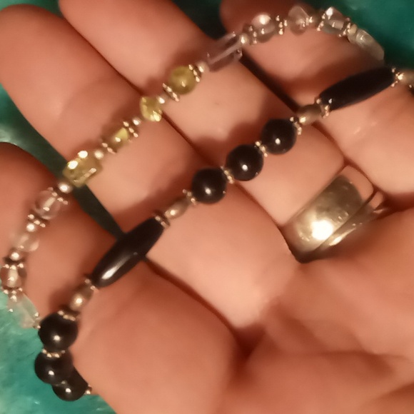 Obsidian, silver, clear quartz and moss quartz stone bracelets 2 Natural stone - Picture 3 of 4